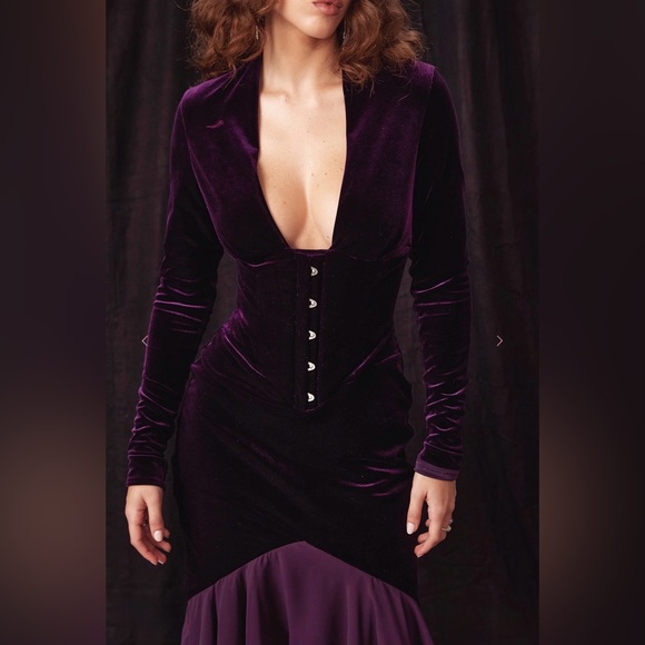 House of CB Dahna Dark Purple velvet corset dress - Picture 4 of 16
